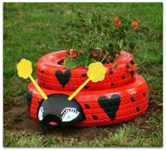 ladybug tire planters