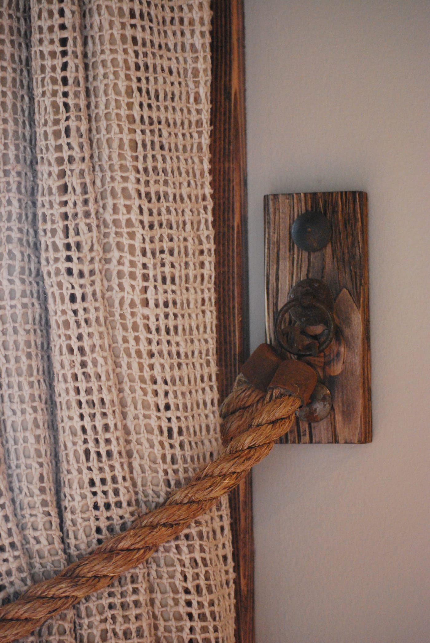 Rustic Curtain Tie Back of Thick Rope