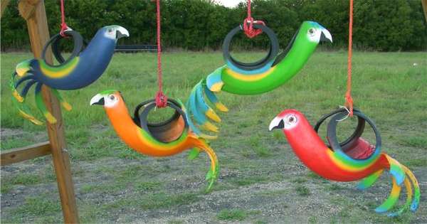 recycled tire bird planters