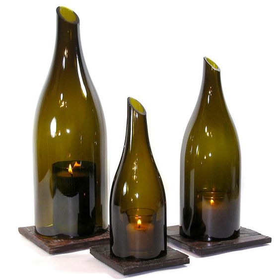 Cut Wine Bottle Candle Holder