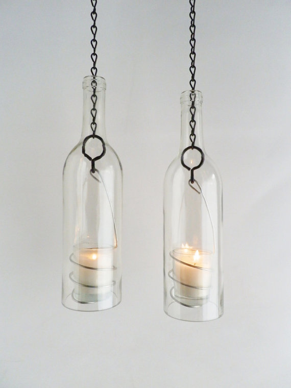 Hanging Wine Bottle Candle Holders