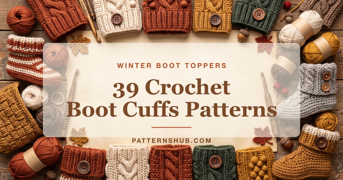Illustrated crochet boot cuffs patterns roundup card