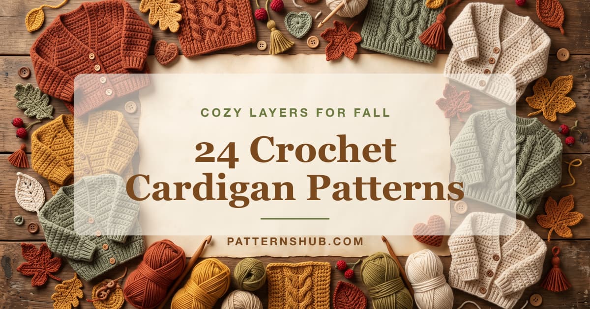 Illustrated crochet cardigan patterns roundup card