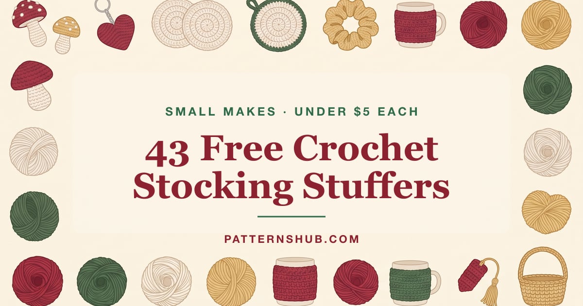 Illustrated cheap crochet stocking stuffer patterns roundup card