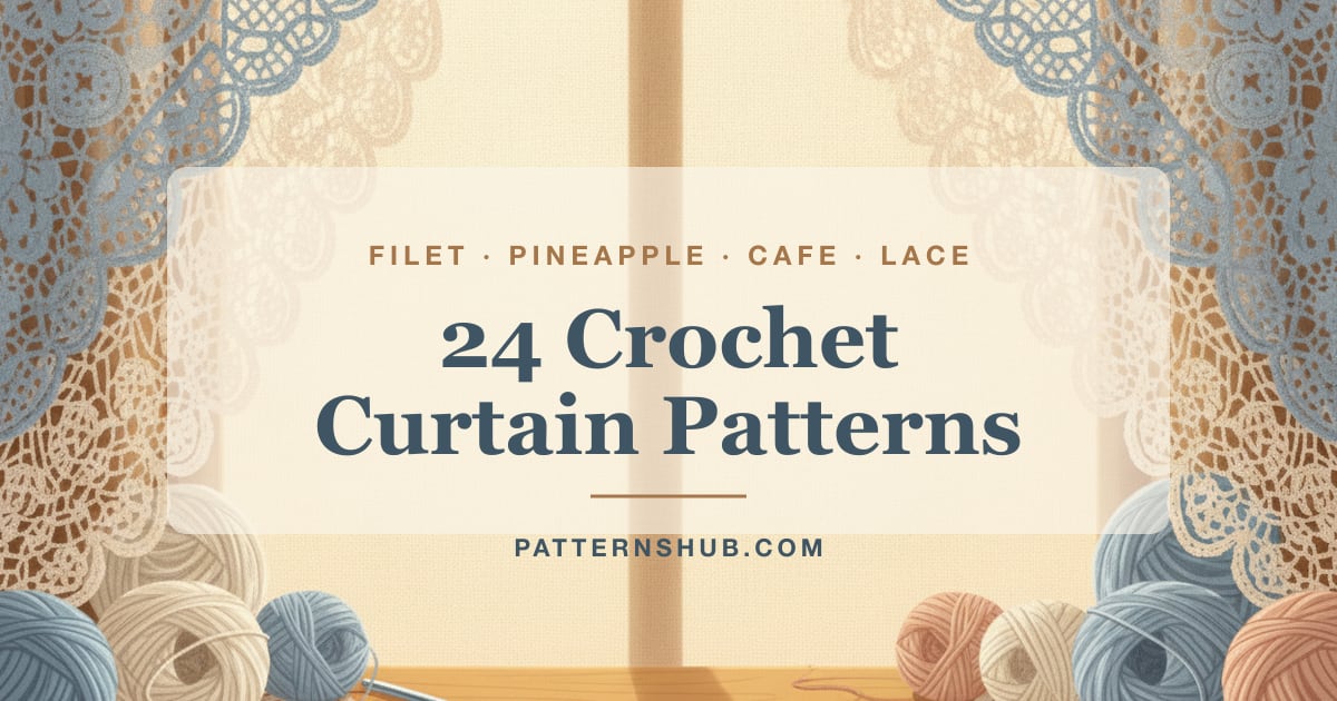 Illustrated crochet curtain patterns roundup card