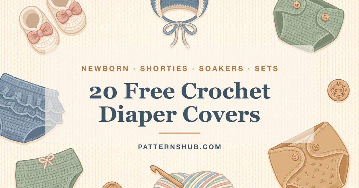 Illustrated crochet diaper cover patterns roundup card