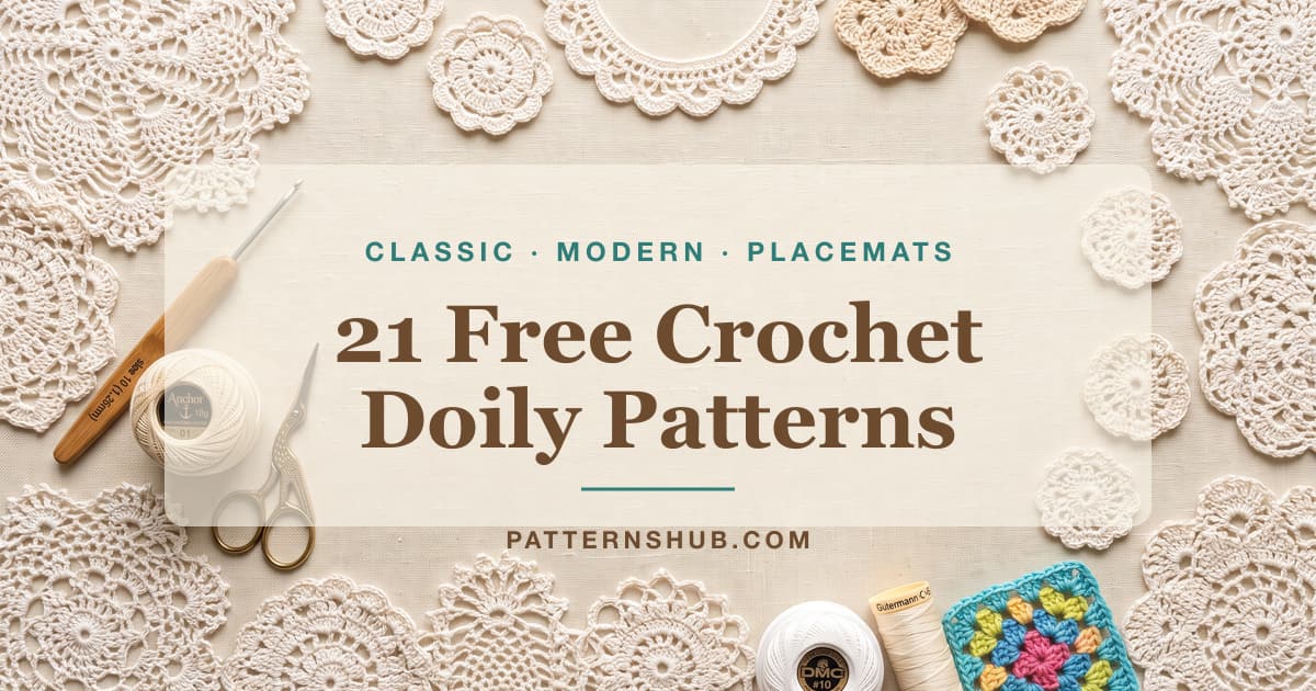Illustrated crochet doily patterns roundup card
