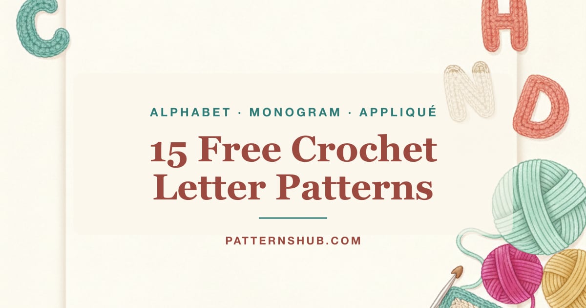 Illustrated crochet letter patterns roundup card