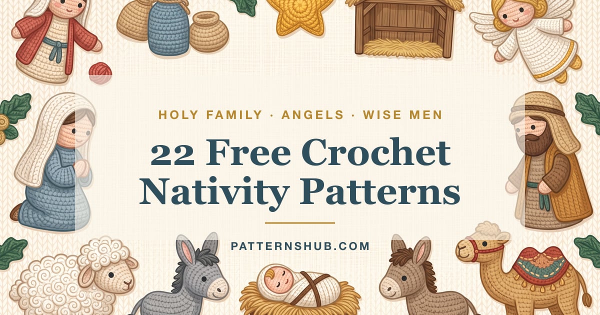 Illustrated crochet nativity patterns roundup card