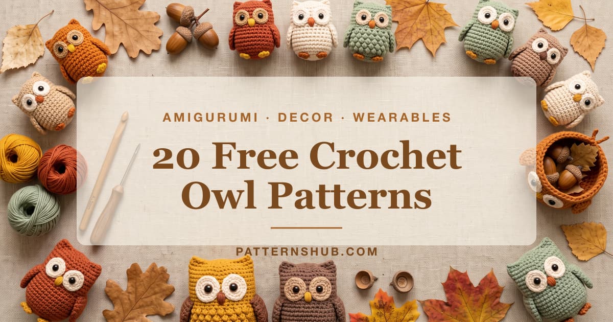 Illustrated crochet owl patterns roundup card