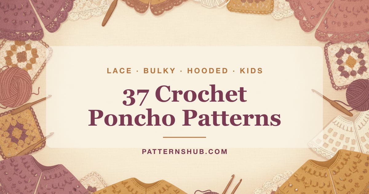 Illustrated crochet poncho patterns roundup card