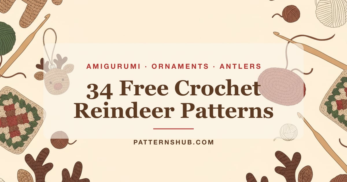 Illustrated crochet reindeer patterns roundup card