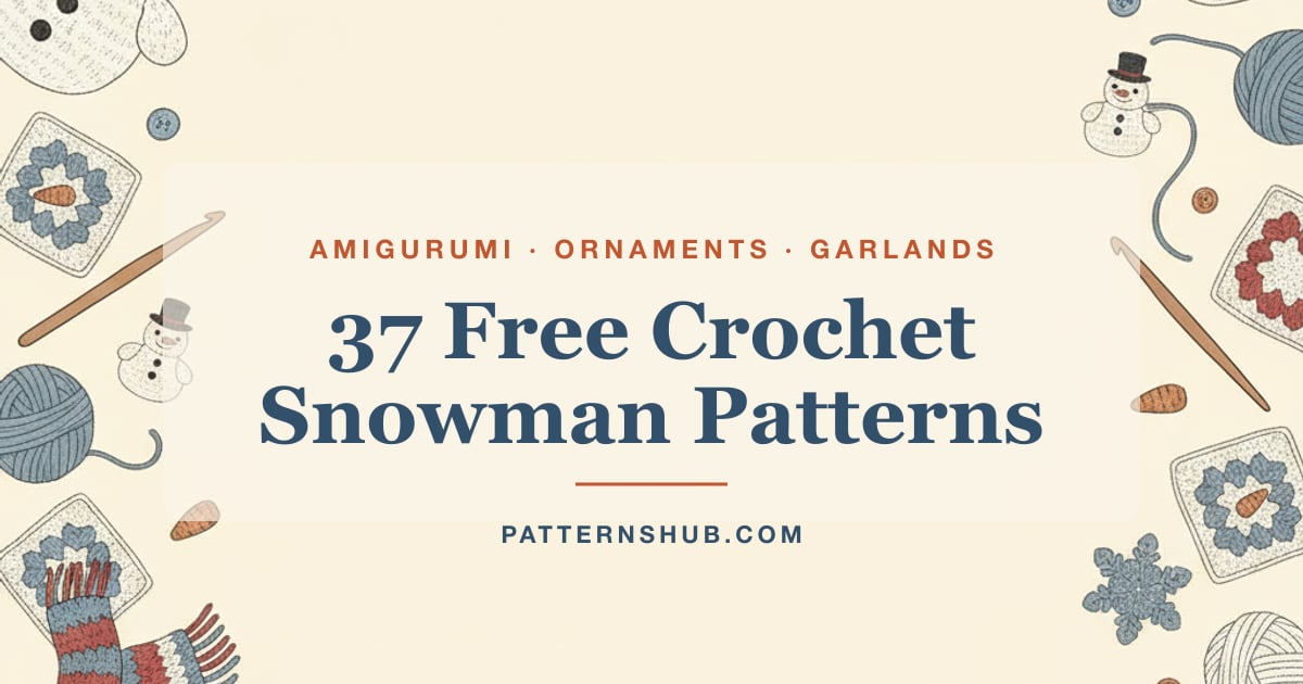 Illustrated crochet snowman patterns roundup card