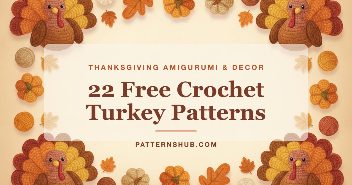 Illustrated crochet turkey patterns roundup card