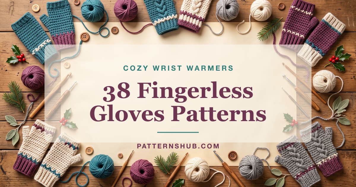 Illustrated crochet fingerless gloves patterns roundup card