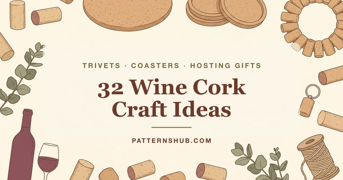 Illustrated wine cork trivet and cork craft roundup card